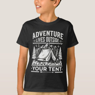 T-shirt Les aventures vivent en dehors du camping en tente