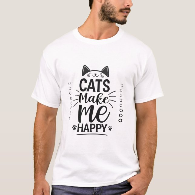 T-shirt Les chats me rendent heureux - Typographie minimal (Devant)