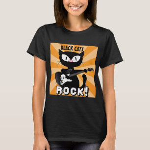 T-shirt LES CHATS NOIRS ROCK ! Chat de dessin animé noir j