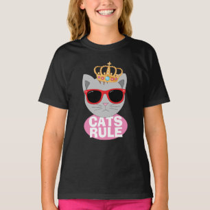 T-shirt Les chats règnent T Shirt Chat Avec Couronne et Lu