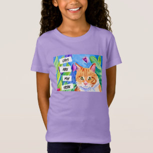 T-Shirt Les chats sont ma tribu   Chat orange et fleurs