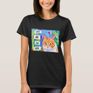T-shirt Les chats sont ma tribu   Chat orange et fleurs
