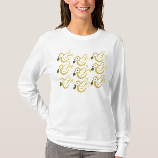 T-shirt Les colombes de Noël dorées (Devant)