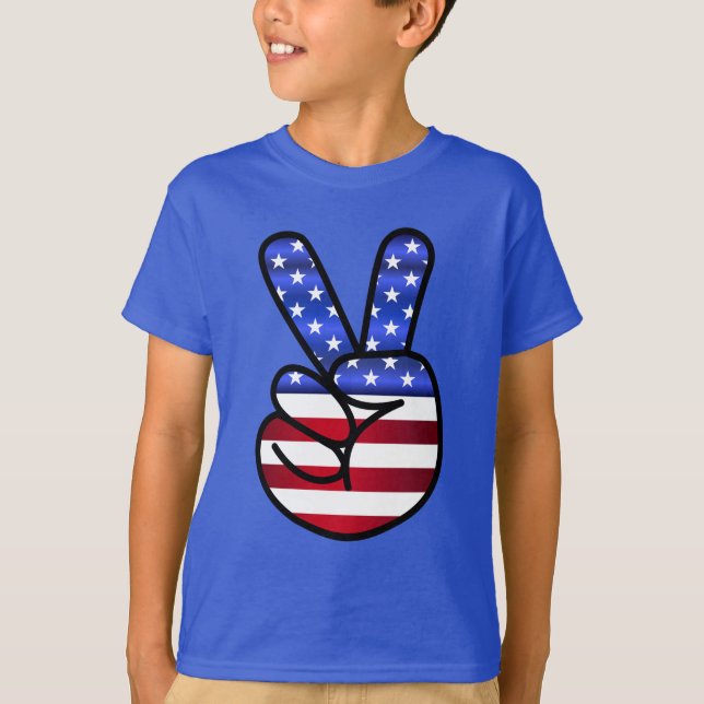 T-shirt Les doigts de paix patriotiques (Devant)