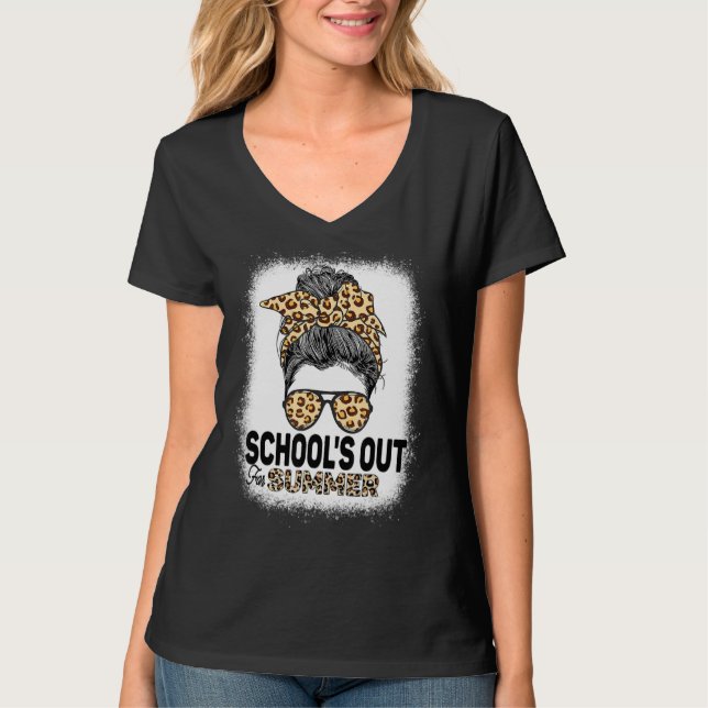 T-shirt Les Écoles Pour L'Été Enseignant Leopard Messy Bun (Devant)