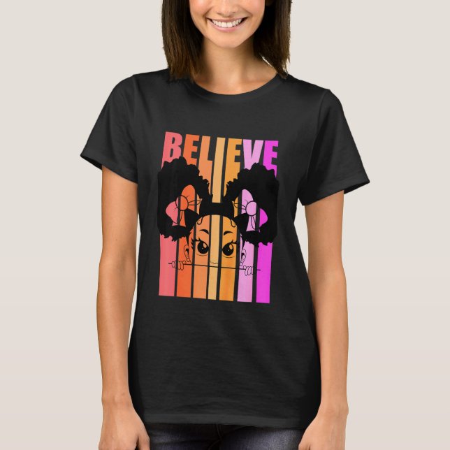 T-shirt Les enfants croient mignonne fille noire Afro Puff (Devant)