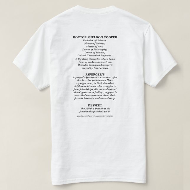 T-shirt Les fameux assburgers du docteur Sheldon Cooper (Design dos)