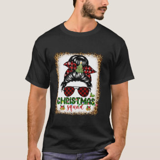 T-shirt Les femmes de l'équipe de Noël Leopard Messy Bun X