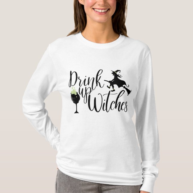 T-shirt Les Femmes D'Halloween Boivent Des Sorcières Drôle (Devant)