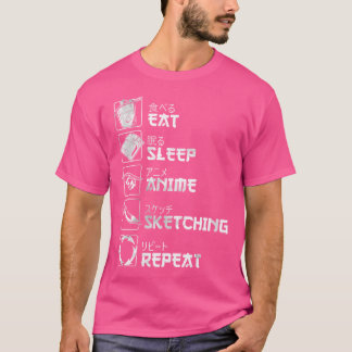 T-shirt Les femmes mangent Sleep Anime Sketat Répéter I Lo