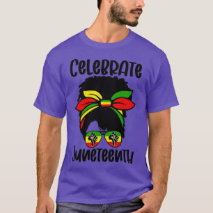 T-shirt Les femmes noires Messy Bun JunetDix Célébrent Ind