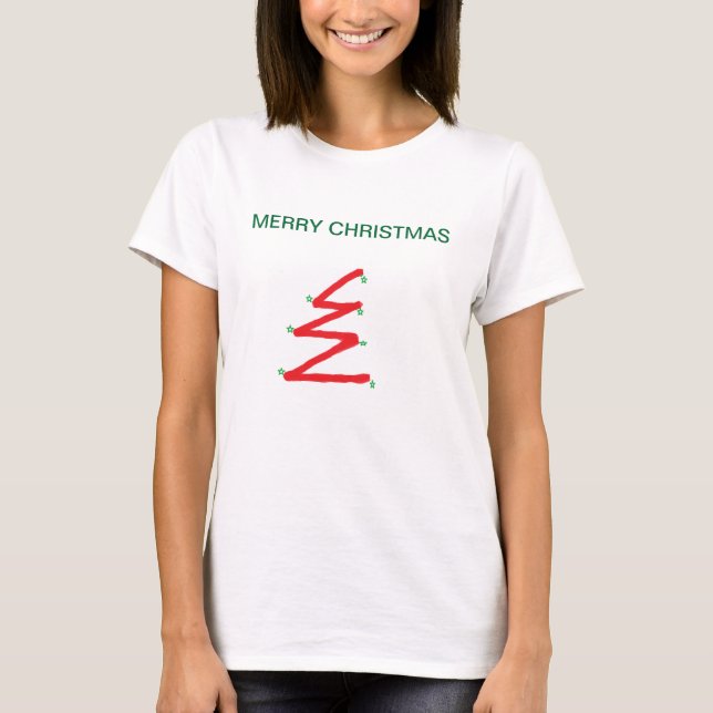 T-SHIRT LES FEMMES TEE - SHIRTS DE NOËL ARBRE ROUGE BLANC  (Devant)