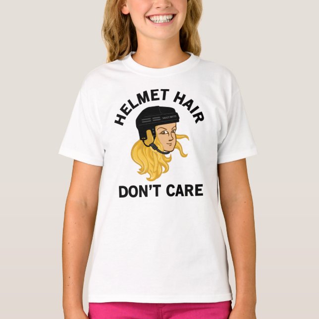 T-shirt Les filles Hockey Casque cheveux ne se soucient pa (Devant)