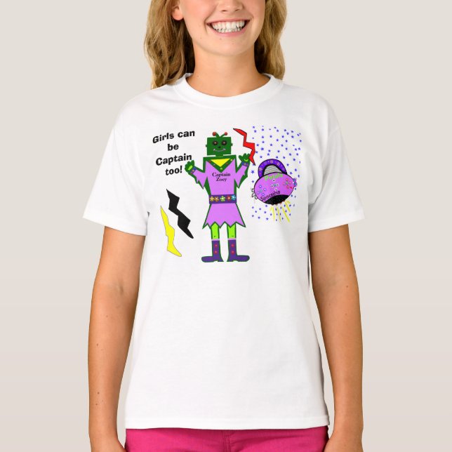 T-shirt Les Filles Peuvent Être Capitaines À Robot Girl Pi (Devant)