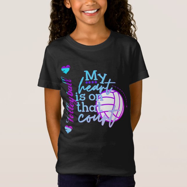 T-Shirt Les filles Volleyball Mon coeur est sur ce tribuna (Devant)