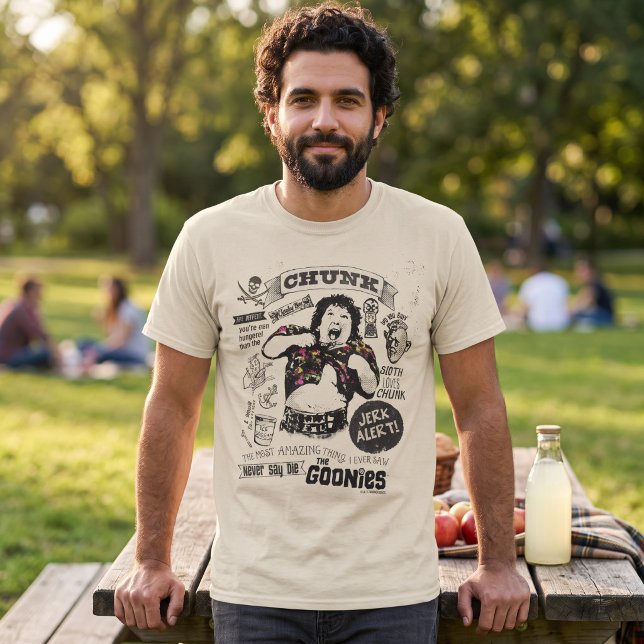 T-shirt Les Goonies Chunk Retro Collage (Simulated man wearing shirt)