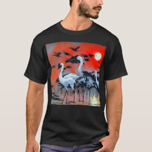 T-shirt Les hérons blancs au coucher du soleil