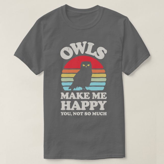 T-shirt Les hiboux me rendent heureux Sunset Retro pour ho (Design devant)