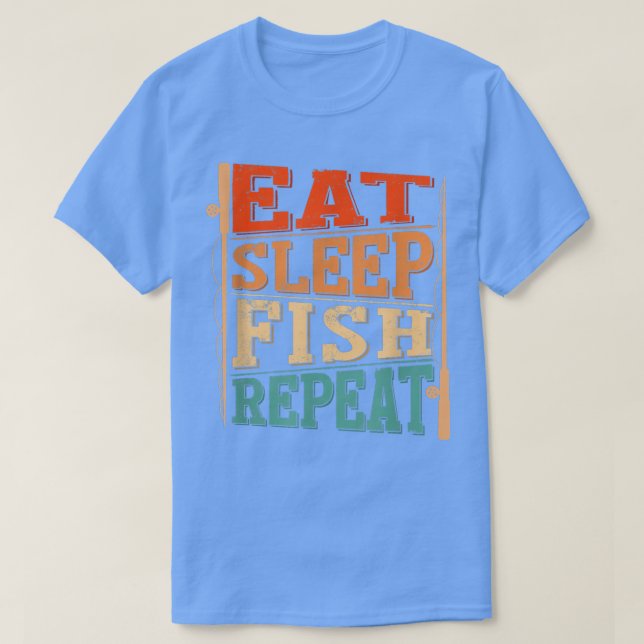 T-shirt Les Hommes Mangent Dormir Poisson Répéter, Pêcheur (Design devant)