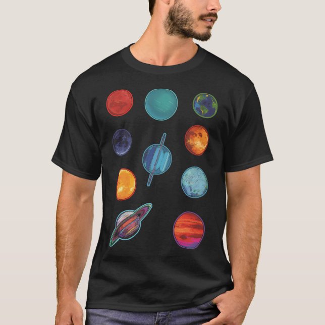 T-shirt Les huit planètes plus la lune (Devant)