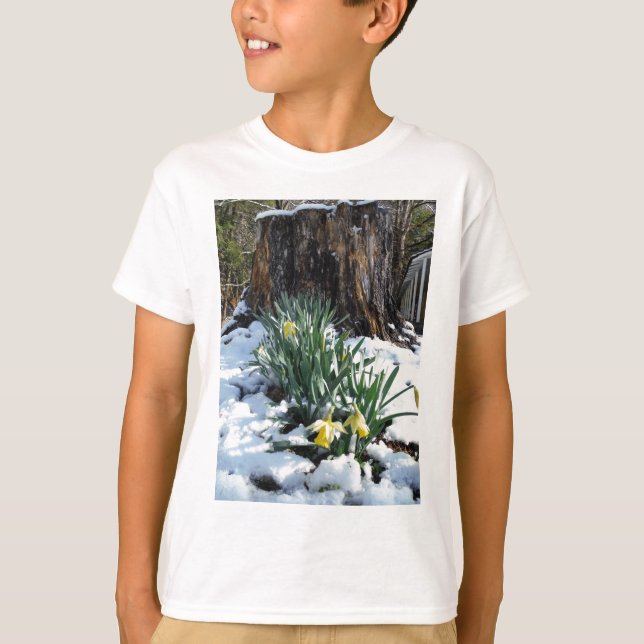 T-shirt Les jonquilles jaunes dans la neige (Devant)