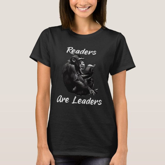 T-shirt Les lecteurs sont des leaders Chimpanzé lisant un  (Devant)