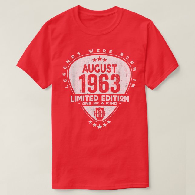 T-shirt Les Légendes Sont Nées En Août 1963Guitare 2079 (Design devant)