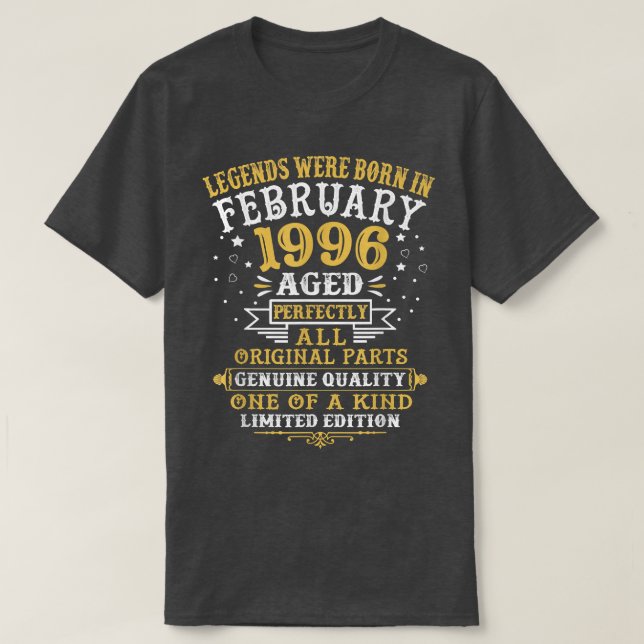 T-shirt Les Légendes Sont Nées En Février 1996 26 Ans 26T (Design devant)