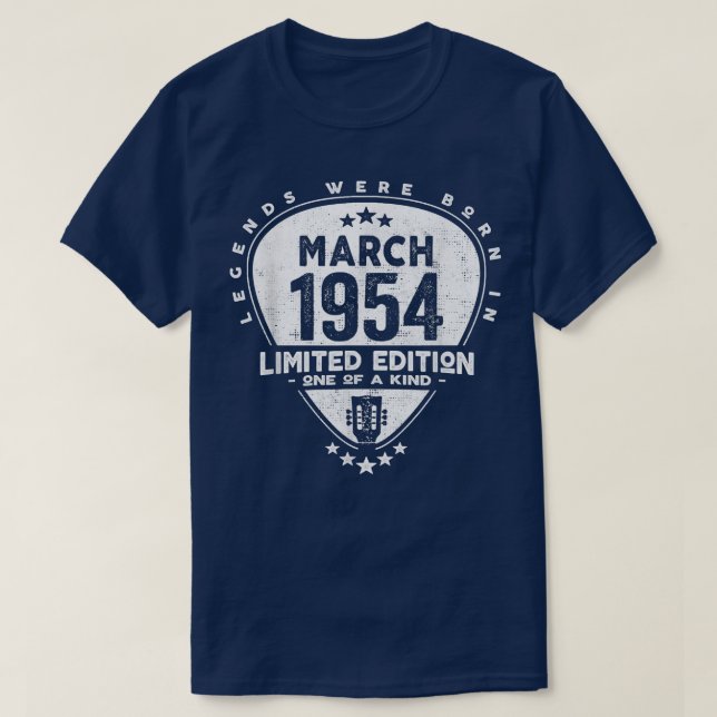 T-shirt Les Légendes Sont Nées En Mars 1954Guitare (Design devant)