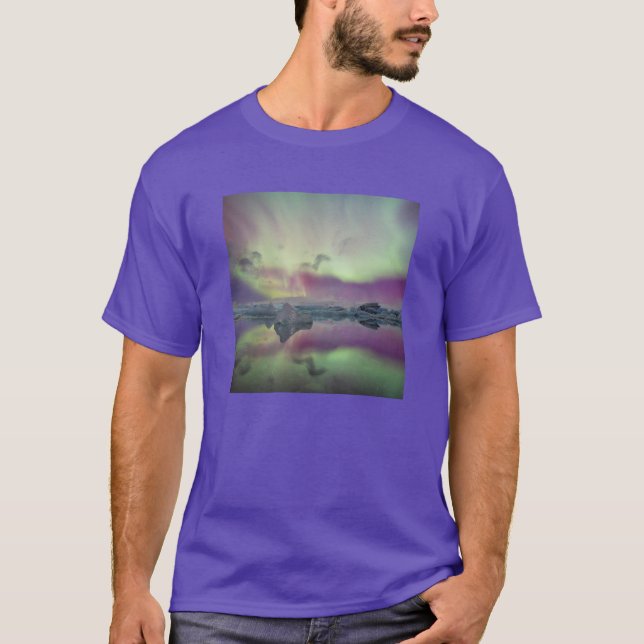 T-shirt Les lumières Aurora reflètent la lagune | Islande (Devant)