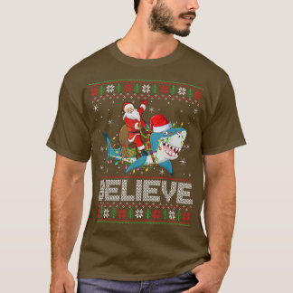 T-shirt Les lumières de Noël requin Croire Père Noël laid 