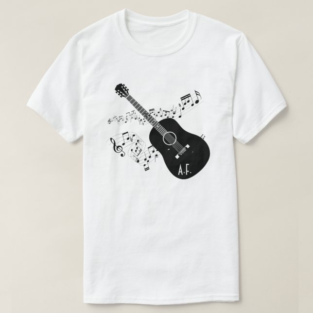 T-shirt Les notes de guitare acoustique et de musique ont (Design devant)