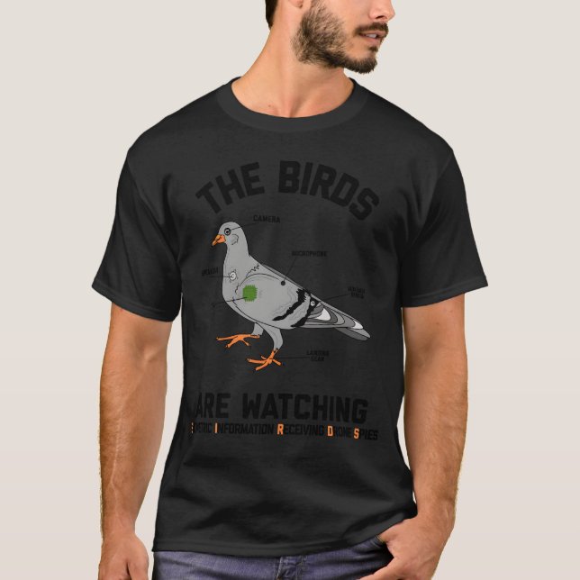 T-shirt Les oiseaux regardent Drone Conspiration Funny fri (Devant)