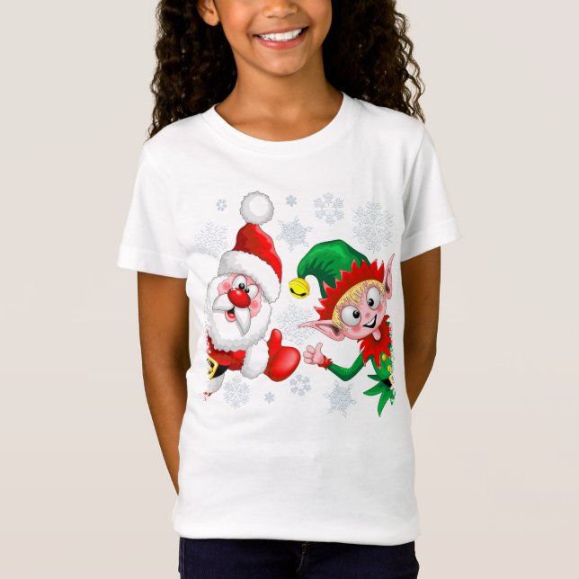 T-Shirt Les personnages de Noël de père Noël et Elf (Devant)