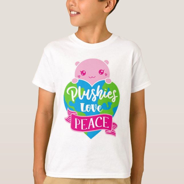T-shirt Les Plushies aiment la paix | Cute Kawaii Coeur Te (Devant)