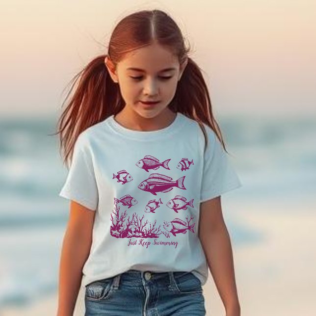 T-shirt Les Poissons Continuent À Nager (Fishes Under Water Fisherman Style Trend Just Keep Swimming Pink)