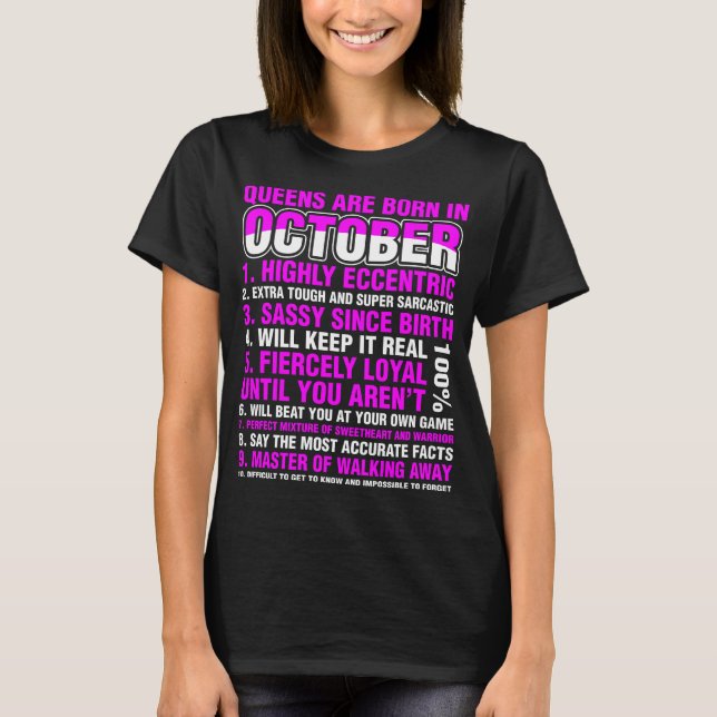 T-shirt Les Reines Sont Nées En Octobre (Devant)