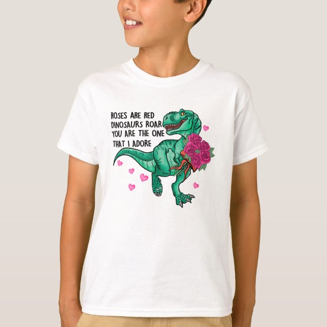 T-shirt Les roses sont Red Funny Dinosaur Saint Valentin (Devant)
