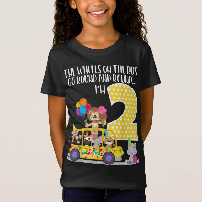 T-Shirt Les Roues Dans Le Bus 2 Anniversaire 2 Ans Famille (Devant)