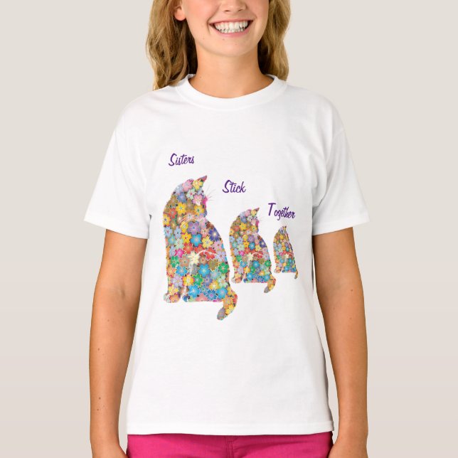 T-shirt Les Soeurs Stick Ensemble 3 Kittens Kitty Chats Fl (Devant)