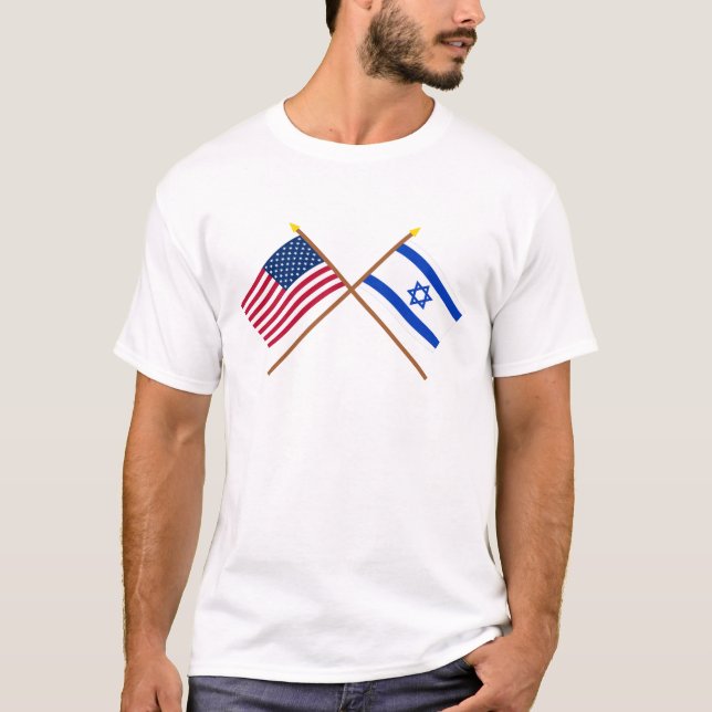 T-shirt Les USA et drapeaux croisés parIsraël (Devant)