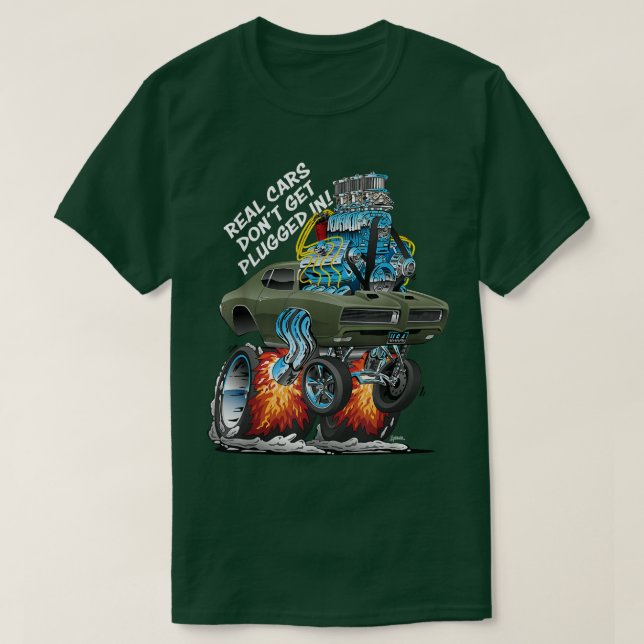 T-shirt Les voitures réelles ne se font pas brancher dans  (Design devant)