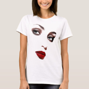 T-shirt Les yeux bleus les femmes font face aux lèvres ro