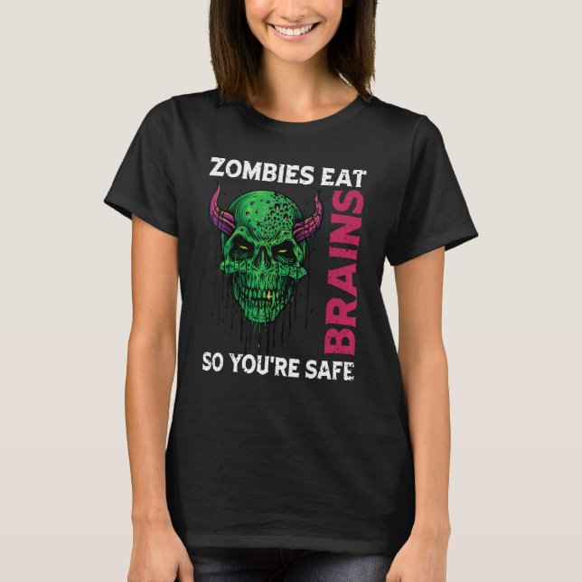 T-shirt Les zombies mangent des cerveaux pour être en sécu (Devant)