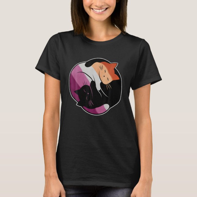 T-shirt Lesbian Flag Yin Yang Cat LGB Gay Pride Subtle Dis (Devant)