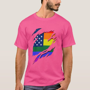 T-shirt Lesbian Gay USA Flag 3D Effet Pride Gay LGBT Quee