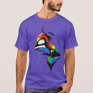 T-shirt Lesbian Lips Kissing Rainbow Gay pride Drapeau LGB
