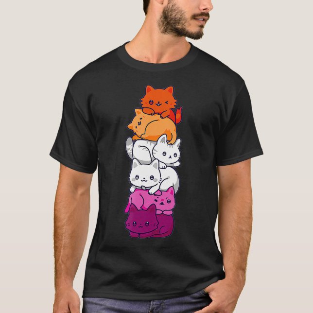 T-shirt Lesbian Pride Cat LGBT Gay Flag Cute and boys  (Devant)