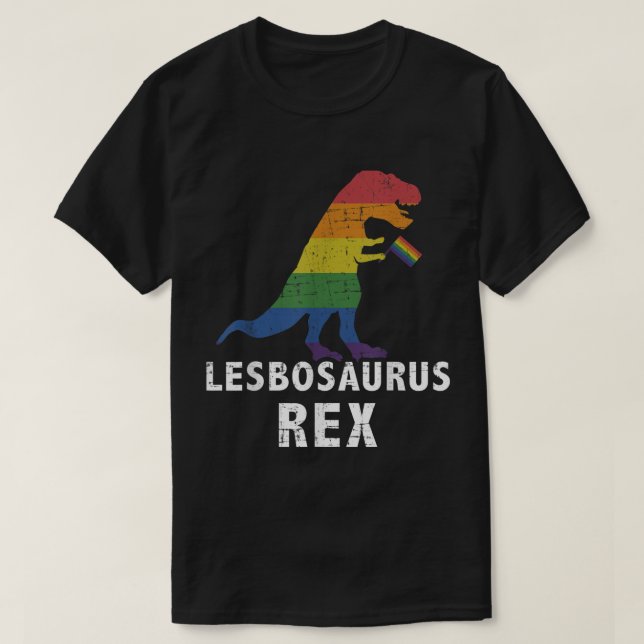 T-shirt Lesbosaurus rex dinosaure dans le drapeau arc-en-c (Design devant)