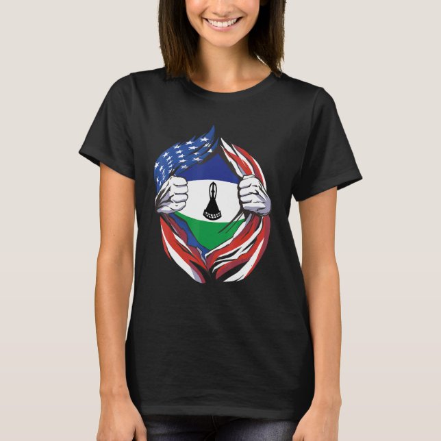 T-shirt Lesotho Drapeau Américain Fier De Mon Patrimoine B (Devant)